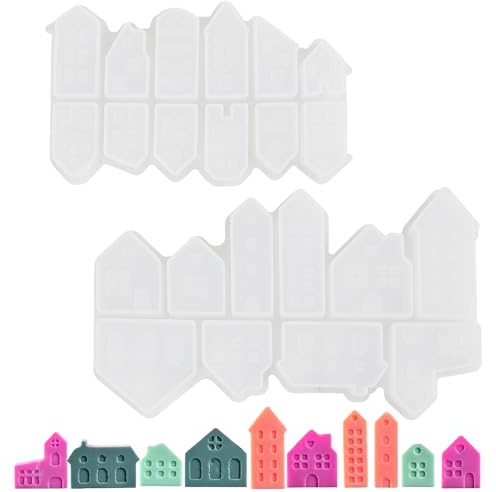 22 Stück Kleine Silikonform Häuser – 3D Silikonformen Gießformen für Kreative DIY-Projekte und Persönliche Dekoration, LeuchterSilikonformen