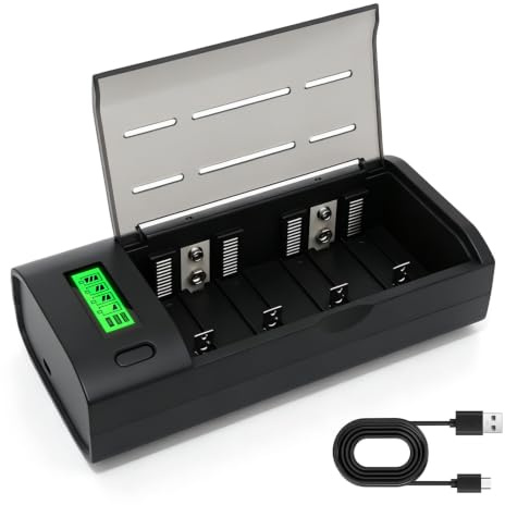 LCD Universal Battery Charger for AA AAA C D 9V NiMH Rechargeable Batteries, Fast Charging & Safety Protection, Ideal for Home, Office, Toys & Remote Controls(Black)