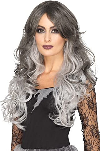 Smiffys Deluxe Gothicbraut-Perücke, Grau, Hitzebeständig/Stylebar
