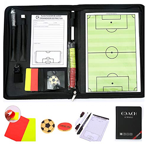 CHSEEO Fußball Taktikmappe mit Reißverschluss, Taktiktafel Fussball Coach-Board Coach Mappe für Professional Fußball Trainer mit Taktik-Notizblock, Magnete, Stifte, Radiergummi #3