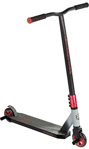 Mongoose Rise 100 Freestyle-Stunt-Roller für Jugendliche und Erwachsene, stoßfeste 110-mm-Räder, Griffe im Fahrradstil, Deck aus Leichtmetall, Schwarz/Rot