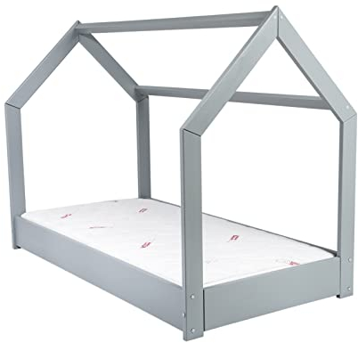 Kinderbett mit Matratze STANDARD Hausbett Einzelbett skandinavisches 160x80cm (Farbe: grau)
