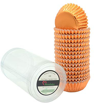 Mombake Mini Foil Cupcake Cases,Muffin Baking Cups(Orange, 300-Count)