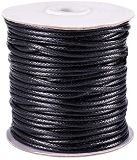 PandaHall Rouleau de fil ciré coréen en polyester ciré respectueux de l'environnement pour fabrication de bijoux Noir 47,6 m x 3 mm