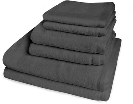 Banzaii 2 Salviette 60 x 40 cm + 2 Asciugamani 60 x 100 cm + 2 Teli Doccia 100 x 150 cm in Morbida Spugna, 100% Cotone di Alta Qualità, Trattamento Super Assorbenza - Grigio Scuro