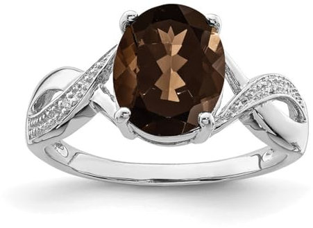 Ring aus 925er-Sterlingsilber, oval, poliert, Rhodium, Rauchquarz und Diamant, Größe 7, 2 mm breit, Schmuck für Damen, One Size, Metall Diamanten Edelstein Metall:, Diamant Rauchquarz