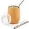 balibetov - Neu - Modernes Yerba Mate Gourd Set (Mate Tasse) - Doppelwandiger 18/8 Edelstahl Enthält zwei Bombillas und eine Reinigungsbürste (HELLES HOLZ, 355 ml)