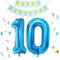 Luftballon 10.Geburtstag Blau,Riesen Folienballon 100cm,Geburtstagsdeko Junge,Ballon Zahl Deko zum Geburtstag,Ballon Zahl in Blau mit Happy Birthday Banner