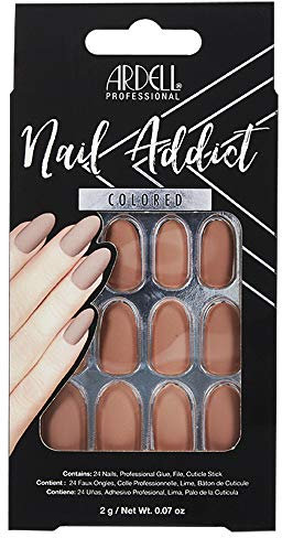 ARDELL Nail Addict – Barely There Nude | 24 künstliche Nägel in nude-braun mit Kleber & Feile für schöne Fingernägel zum Aufkleben | Press On Nails, Klebenagel Set mit kurzen Tips, Fake Nails