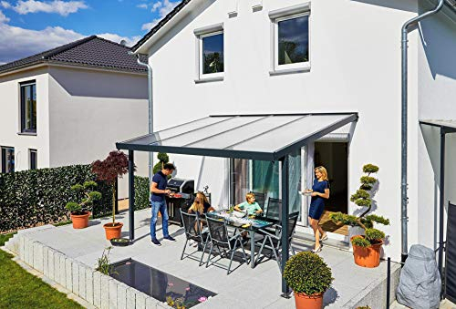 Gutta Terrassendach Premium | Tiefe 5060 mm | Anthrazit | Verschiedene Größen & Eindeckungen (Acryl Stegplatten 16 mm klar, 5100 x 5060 mm)
