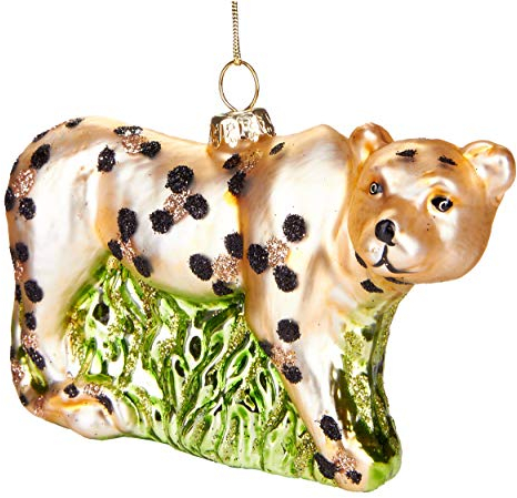 BRUBAKER Leopard - Handbemalte Weihnachtskugel aus Glas - Mundgeblasener Christbaumschmuck Figuren lustig Deko Anhänger Baumkugel - 11.5 cm