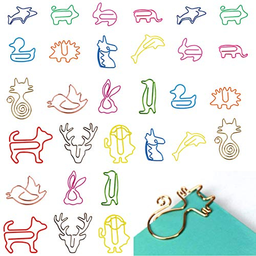 Favson Büroklammern, Metall, buntes Tier-Design, Büroklammern, Cartoon-Lesezeichen für Büro, Schule, Notizbuch, Geschenke für Frauen, Kinder, Haustierliebhaber, Kollegen, 30 Stück Tiere