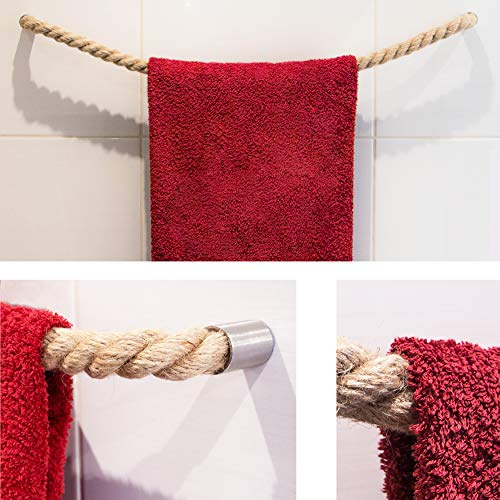 LeTOMA Handtuchhalter aus 100% Jute-Seil mit Halterung aus Edelstahl für Küche, Bad, WC im Vintage Design -Tuchhalter, Duschtuchhalter Handmade in Germany - Einfache Montage an jeder Wand - 70 cm