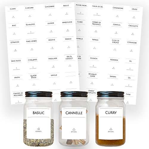 AVERY - Packung mit 48 Gewürzglas-Etiketten, gebrauchsfertig, minimalistisch, rechteckig, Größe 3,8 cm x 4,5 cm (inkl. 3 leeren beschriftbaren Etiketten)