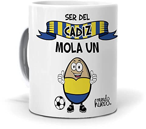 Mundohuevo Taza F.C Cádiz para Niños | Ser del Cádiz Mola un Huevo | Accesorio para Hinchas | Regalos Únicos para Fanáticos del Fútbol | Taza de Té | Cerámica de Calidad | Capacidad 350 ML