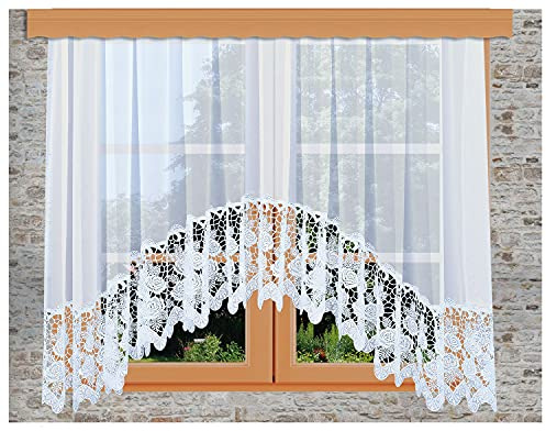 kollektion MT Gardine Bogenstore Rosa mit bestickter 30 cm breiter Rosensockelkante aus Vogtländischer Spitze 120 x 400 cm