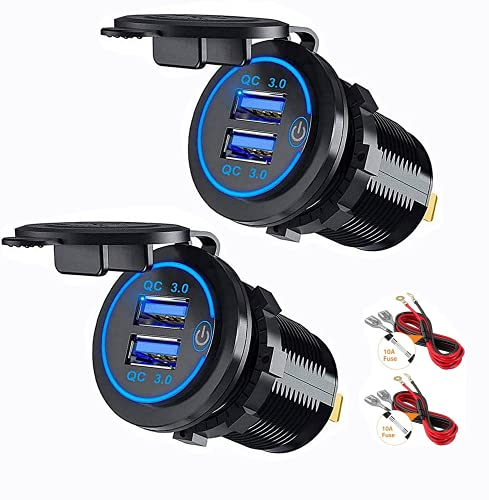 Thlevel 2PCS USB Car Charger 12V QC3.0 Power Outlet with Switch for 12V 24V Boats Marine Motorcycle Truck