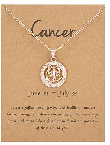 Rose Gold Star Sign Motif Pendant Chain Necklace - Cancer (22nd June - 22nd July) - Zodiac Constellation Horoscope Celestial Astrology Jewellery - Women Men Gift