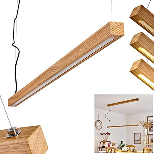 LED Pendelleuchte Disentis, Hängelampe aus Holz/Metall in Natur/Weiß, Höhe max. 148 cm (verstellbar), 1-flammig, LED 27,5 Watt, max. 3150 Lumen, 3000 Kelvin, dimmbar über herkömmlichen Lichtschalter