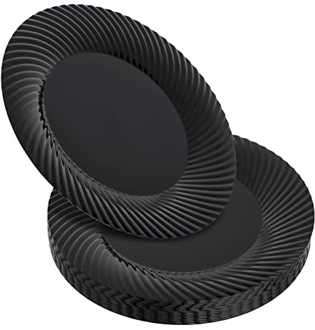 STACKABLES Hartplastikteller, leichte, elegante wiederverwendbare Speiseteller, Kunststoff-Servierteller, schwarzer Teller mit Muschelrand, 25,4 cm, 20 Stück