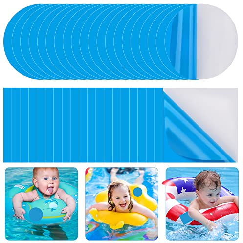 KATELUO 40pcs Patchs de Réparation Auto-Adhésifs en PVC, Kit Reparation Piscine Bleu, Kit Reparation Spa Gonflable, pour Ballons de Plage, Bateau/Piscines/Canoe Gonflable (40)