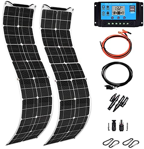 Wttfc 100W Cargador Solar Flexible, Panel Solar Flexible Monocristalino, Módulo Paneles Solares Fotovoltaica, Placa Solar Portatil para RV, Caravana, Barco, Automóvil, Camping,with 50a Controller
