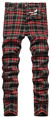 HENGAO Pantalon chino à carreaux coupe droite pour homme, T- Rouge foncé, 50