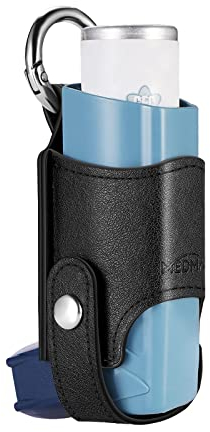 MEDMAX Halter für Asthma-Inhalator, Kunstleder Hülle Holster, leichte Tragetasche mit Karabinerhaken, Halter kompatibel mit Ventolin Inhalator, (Inhalator Nicht inbegriffen, NUR Hülle)
