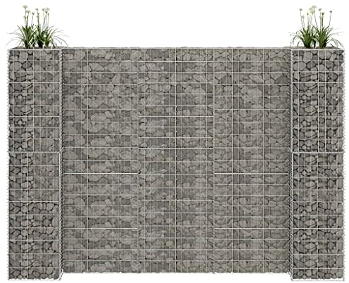 Hommdiy Gabionen Pflanzkorb H-förmig Steinkorb Blumentopf Wand Mauer Gabione Drahtkorb Pflanzkübel Blumenkasten Stahldraht 260x40x180 cm