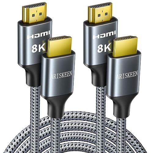 ARISKEEN 8K HDMI 2.1 Kabel 1.5M 2 Stück, 48Gbps High Speed Nylon Geflochtenes HDMI Kabel, Unterstützt 8K@60HZ, 4K@120Hz, Kompatibel mit PS5/4 TV Monitor Blu-ray Soundbar DVD Laptop