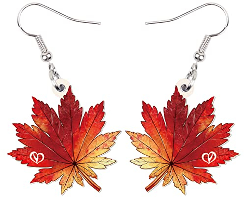 RAIDIN Bunte Acryl Ahornblätter Fischhaken Ohrringe für Frauen Mädchen baumeln Tropfen Ohrringe Schmuck für Thanksgiving Geschenke Charms Dekorationen (Feuer)