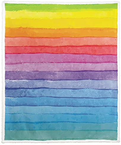 Violetpos Warm Sherpa Sofaüberwurf Decke 150x200 cm Dicke Kuscheldecken Sanft Flanell Weich Fleecedecke Bettüberwurf Regenbogen Bunte Wellen