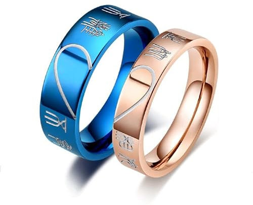KnSam Edelstahl Herren Hochzeitring, Bandring Pärchenringe Herz Puzzle-Ring Gothic Biker Ring für Männer Geschenk Schmuck, Herren, Gr.65 (20.7)