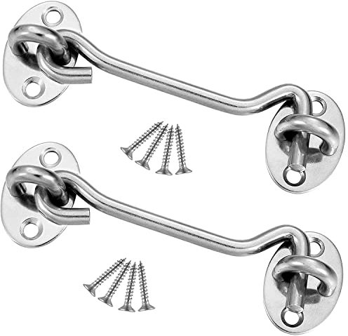 6 Inch Hook and Eye Latch Gate Hook Lock Stainless Steel Heavy Duty Latch with Screws For Door Window Cabinet Closet Garage Gate Garden (Pack of 2)
