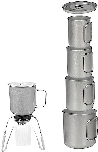 Rianpesn Campingbecher aus Metall - 4 Stück/Set stapelbare Campingbecher aus Edelstahl mit klappbarem Griff | Edelstahlbecher-Rucksackausrüstung für Wandern, Jagen, Angeln und Überlebensabenteuer