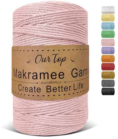 OurTop Corda Macramè, 3mm x 300m Filo Macrame Corda Macramè Filo Morbido Filato Macrame per Appendere La Parete, Fai Da Te, Artigianato, Lavori a Maglia, Lavori Decorativi(Rosa)