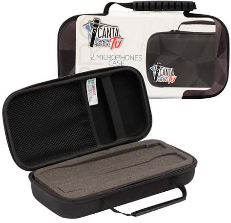 Canta Tu Karaoke, Funda para micrófonos inalámbricos Profesionales, Funda semirígida para 2 micrófonos con Relleno Interior y asa práctica para fácil Transporte