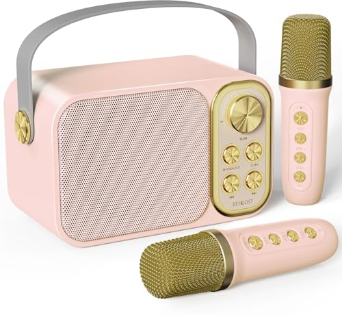 Karaoke per Bambini BESCOST Professionale Completo con 2 Microfoni Wireless,Cassa Portatile 7 Effetti Sonori,Idea Regalo Compleanno,Giocattolo Natale 5-14 Anni