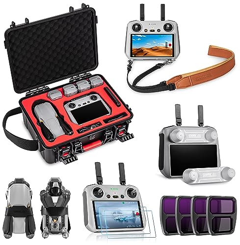 STARTRC Air 3 Zubehör Set,6 in 1 Wasserdichte Tasche,HD Glas, Filter, Propellerhalter,Lanyard-Umhängeband,Joystick-Schutz für DJI Air 3 Drohne