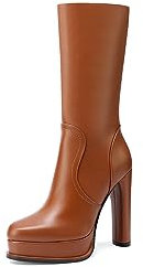 QUEEN HELENA Stivali con Plateau con Tacco Alto Zip Laterale Donna K3233 (Marrone, Sistema Taglie Calzature EU, Adulto, Donna, Numero, Media, 38)