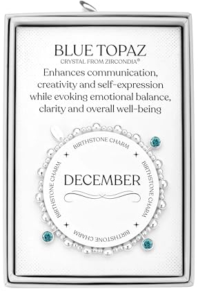 Philip Jones Dezember (blauer Topas) Geburtsstein Stretch-Charm-Armband mit Zitat in Geschenkbox, Einheitsgröße, Kristall, Zirkonia-Kristall
