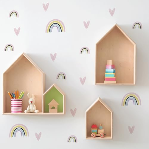 Mica-Mica Wandtattoo Kinderzimmer Regenbögen mit Herzen | kleine Wandtattoos | Wanddeko Kinderzimmer | Babyzimmer | Wandsticker | selbstklebend | PVC-frei