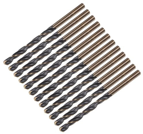 sourcing map 12pcs Jobber Drill Bits 4.2mm Black Nitride & Gold Titanium Coated 4341 High Speed Steel (HSS) 135 Degree Split Point Twist Drill Bits for Stainless Steel Metal Plastic Wood