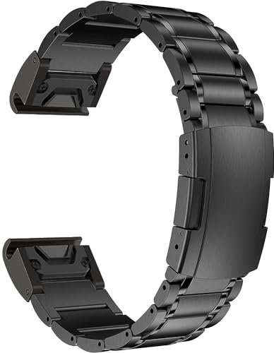 MaKTech Titanband,22mm fünfteiliges Metallarmband mit Schildkrötenschnalle,für Garmin Fenix 8 47mm/E 47mm/7/6,Instinct 2 Intelligente Uhr (Schwarz)