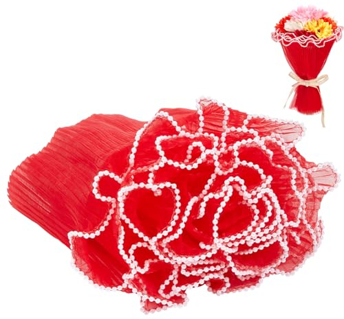 BENECREAT 4 m Spitzenpapier Zum Einwickeln von Blumen, Koreanisches Blumen-Geschenkpapier, Perlenwellen-Blumenstraußzubehör Für Valentinstag, Blumenladen, Geschenkverpackung, Rot