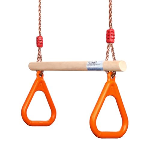Trapèze Balançoire en Bois avec Gymnastique Anneaux Enfants Portique Toboggan Jeux Jardin Extérieur Intérieur (Orange)