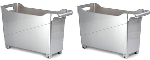 Tradineur - Pack de 2 Carritos de plástico con Ruedas y asa - N.º 1 - Cesta Organizadora para Productos de Limpieza, Baño, Cocina - Color Plata