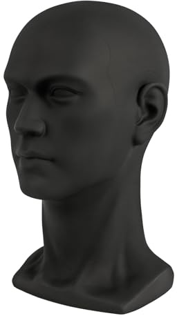 Taozhiyy 50cm Männlich Modellkopf PVC Perückenkopf Dekokopf, Mannequin Kopf Realistisch, für Kopfhörer, Hüte, Perücken, Brille, Schwarz