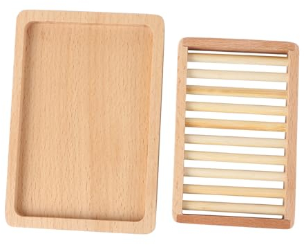 HOOTNEE Elegante Jabonera De Madera con Niveles Jabonera Rústica para Encimera De Ducha De Baño