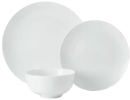 White Porcelain Dinner Set Crockery Coupe Plates Bowls 18 Piece Set for 6 People (18)